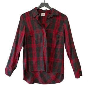 CAbi Cunningham Plaid Henley-Style Popover Shirt Size XS Style 3587